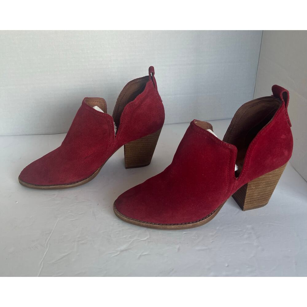 Jeffrey Campbell Red Suede‎ Rosalee Block Heels Slip On Ankle Bootie Boots Sz 8